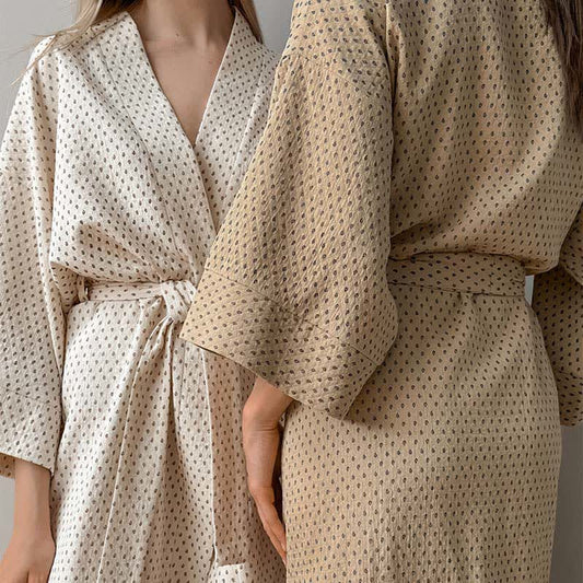 Polka Dot Print Cotton Long Robe - image 1
