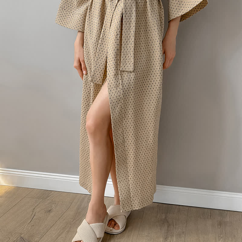 Polka Dot Print Cotton Long Robe - image 14