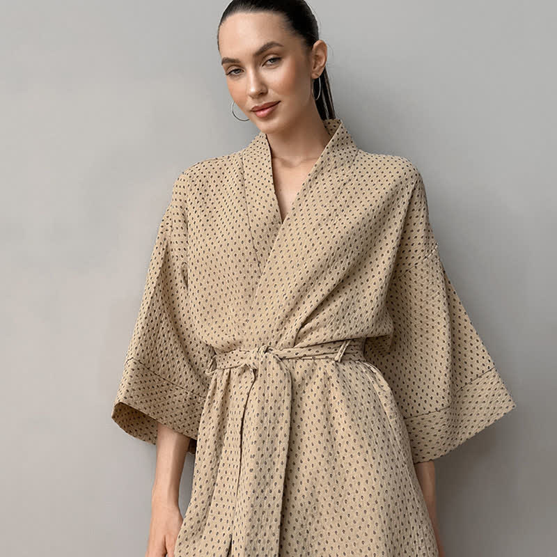 Polka Dot Print Cotton Long Robe - image 13