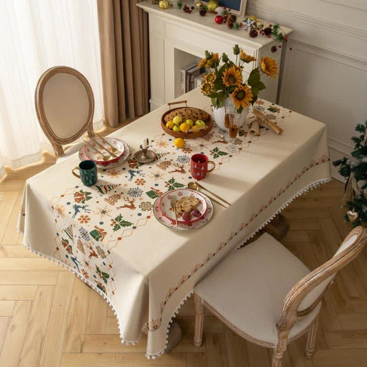Christmas-inspired Jacquard Beige Tablecloth - image 1