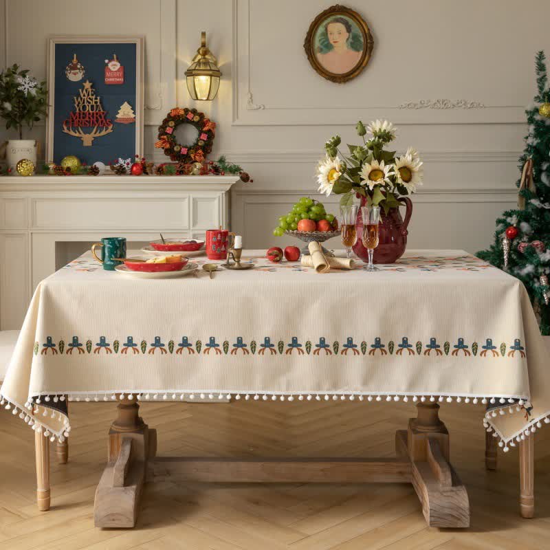 Christmas Reindeer Jacquard Beige Tablecloth - image 2