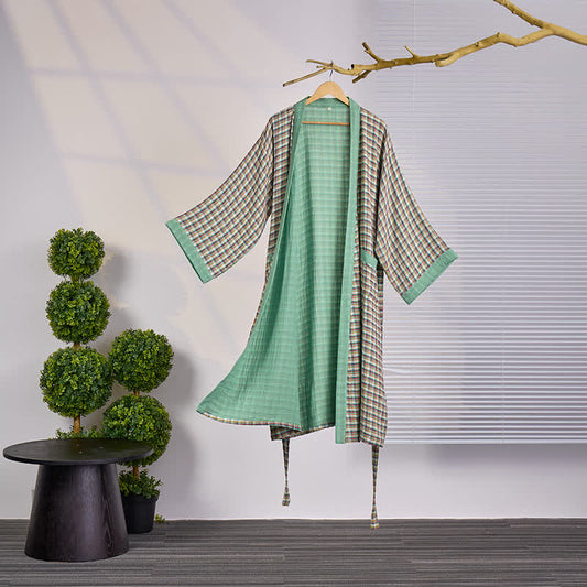 Plaid Cotton Gauze Kimono Yukata Robe - XXL - image 0