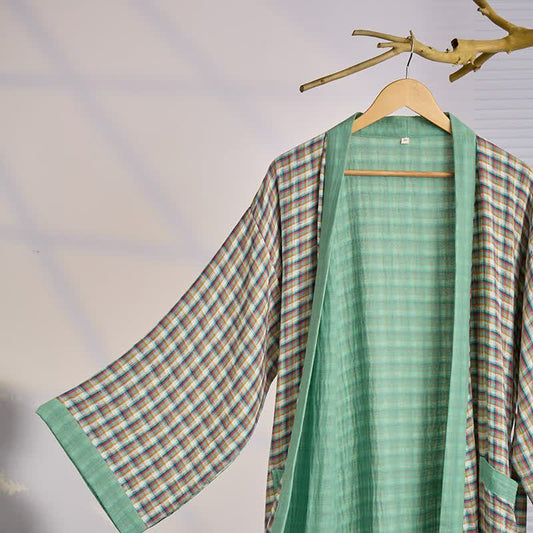 Plaid Cotton Gauze Kimono Yukata Robe - image 1