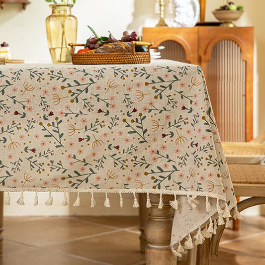 Cottagecore Floral Tassel Decorative Tablecloth - image 1