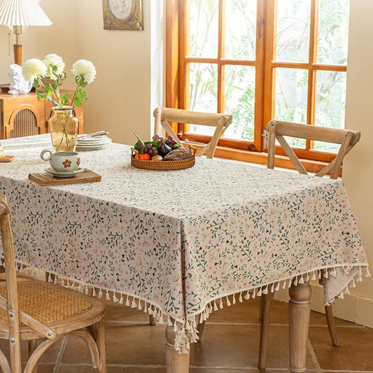 Cottagecore Floral Tassel Decorative Tablecloth - 55" x 102" - image 0
