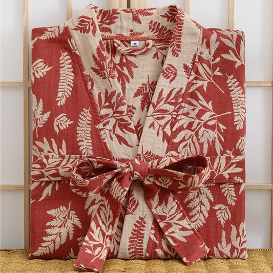 Leaf Cotton Gauze Kimono Yukata Robe - image 1