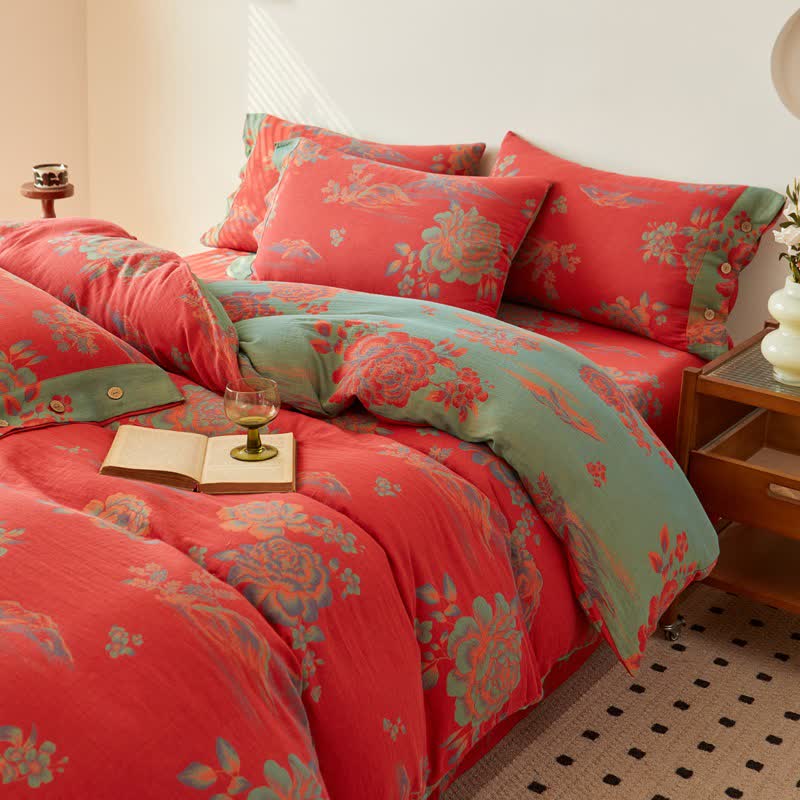 Luxurious Peony Jacquard Cotton Gauze Bedding - image 1