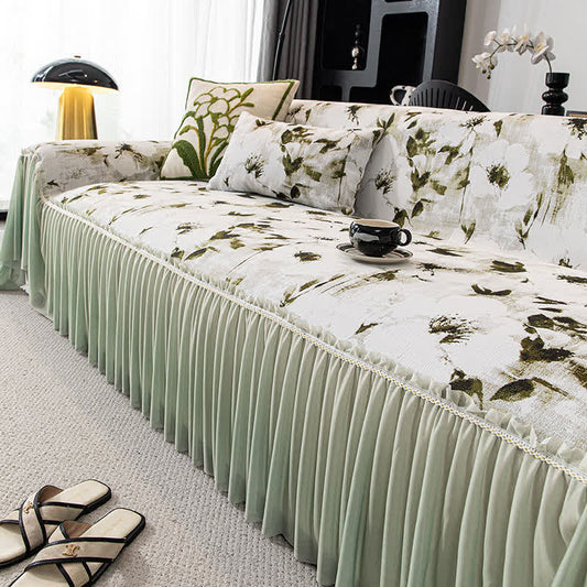 Ink Floral Sofa Cover with Skirt - image 1