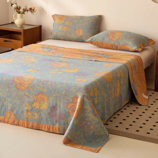 Peony Jacquard Cotton Gauze Sheet Bedspread - Bedspread with 2PCS Pillowcases - King - image 0