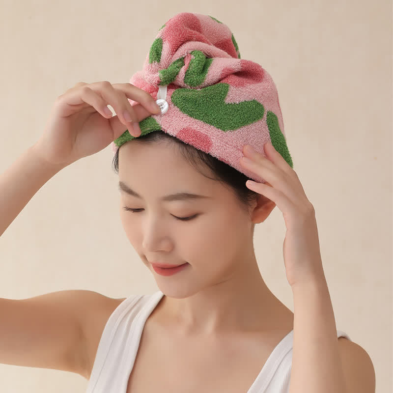 Yarn-dyed Tulip Cotton Hair Towel Wrap - Pink - 2PCS - 9" x 21" - image 0
