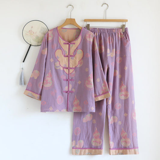 Oriental Style Gourd Cotton Pajama Set - XL - image 0