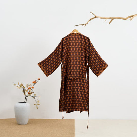 Diamond Plaid Cotton Gauze Kimono Robe - image 1