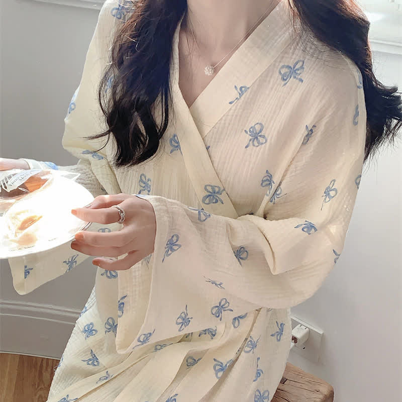 Blue Bow Print Kimono Robe - image 6