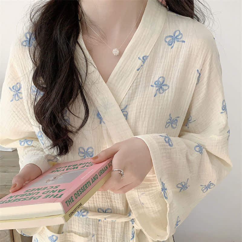 Blue Bow Print Kimono Robe - image 8