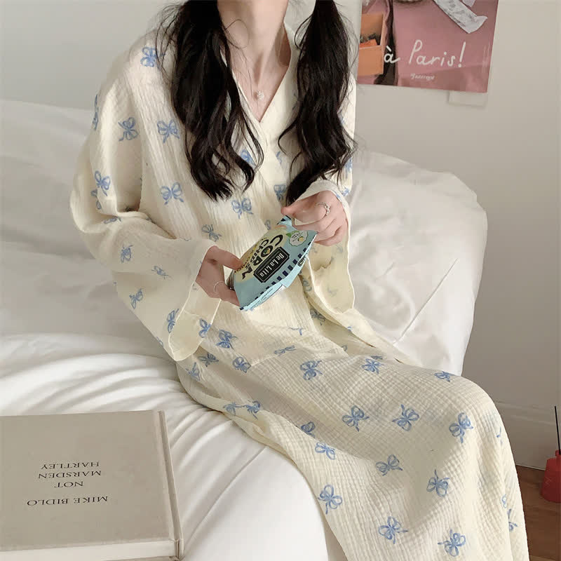 Blue Bow Print Kimono Robe - image 4