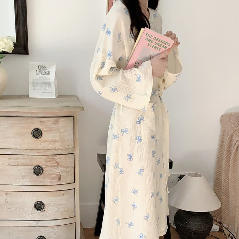 Blue Bow Print Kimono Robe - image 2