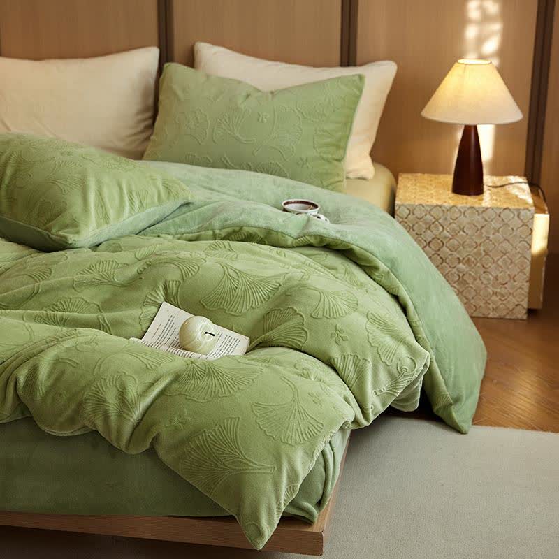 Ginkgo Floral Embossed Fleece Bedding Set(4PCS) - image 2