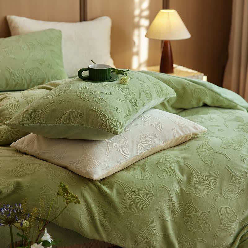 Ginkgo Floral Embossed Fleece Bedding Set(4PCS) - image 3