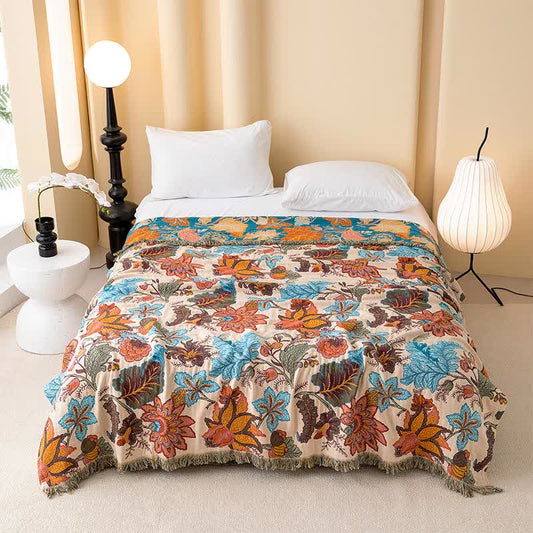 Tropical Leaf Floral Tassel Cotton Quilt - Queen - image 0