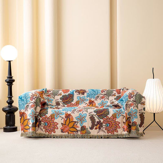 Tropical Leaf Floral Tassel Cotton Quilt - image 1