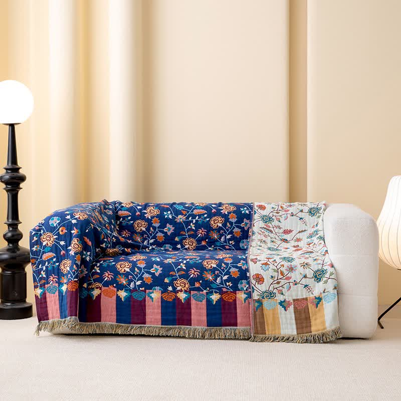 Rustic Blue Floral Cotton Gauze Quilt - image 3