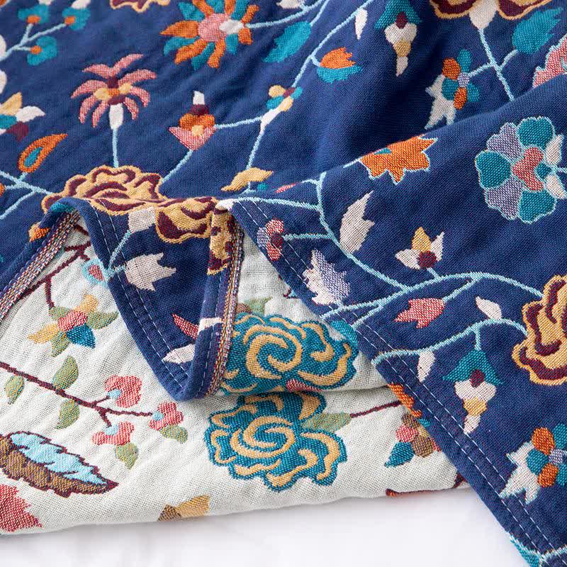 Rustic Blue Floral Cotton Gauze Quilt - image 5