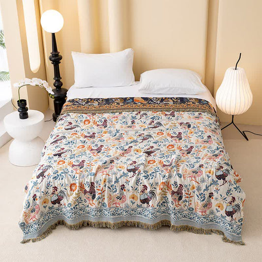 Farmhouse Chicken Floral Cotton Gauze Quilt - Full - image 0