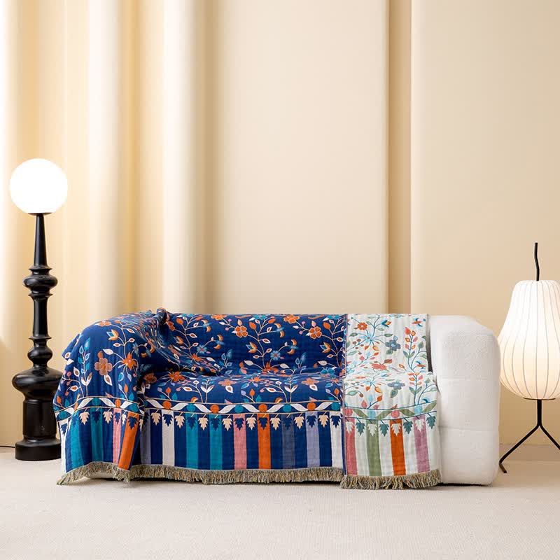 Vintage Floral Cotton Tassel Reversible Quilt - image 3