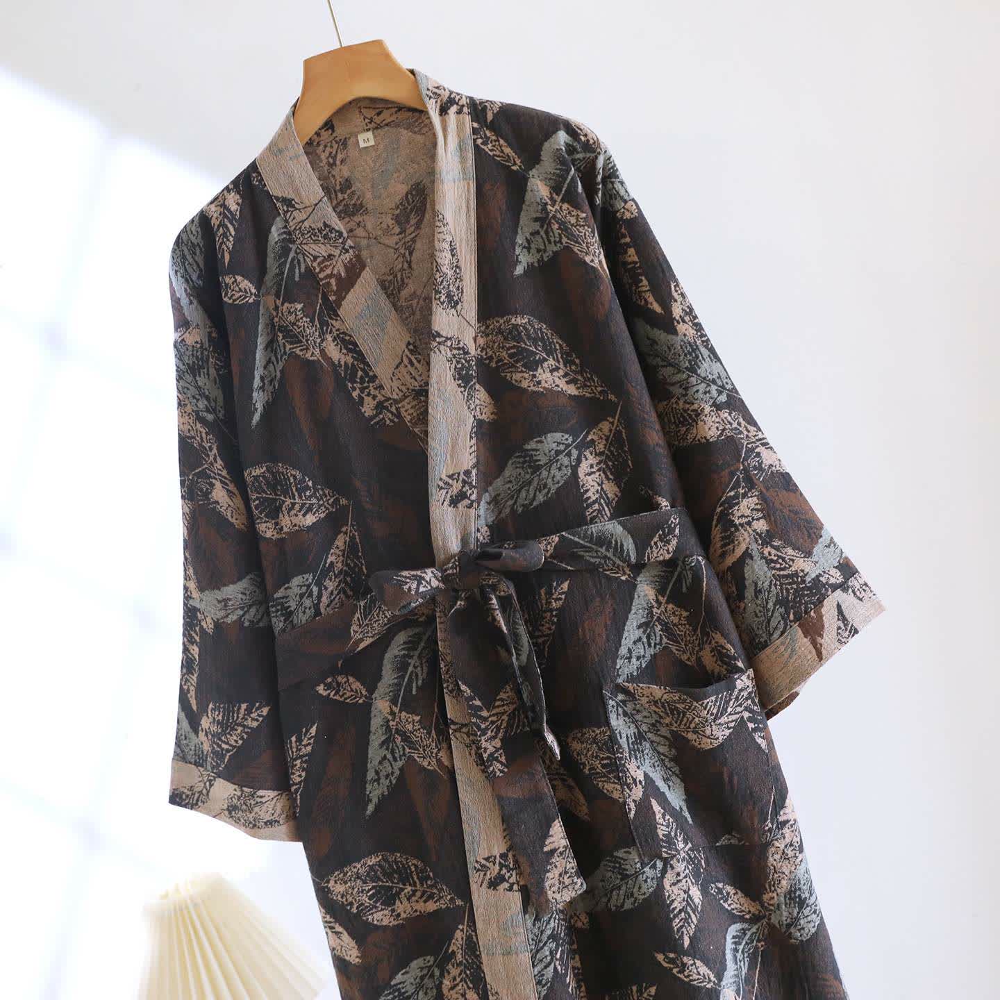 Leaf Jacquard Cotton Kimono Bathrobe - image 3