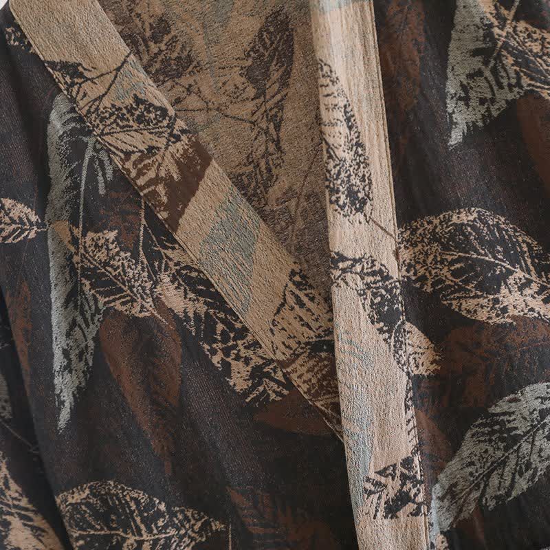 Leaf Jacquard Cotton Kimono Bathrobe - image 5