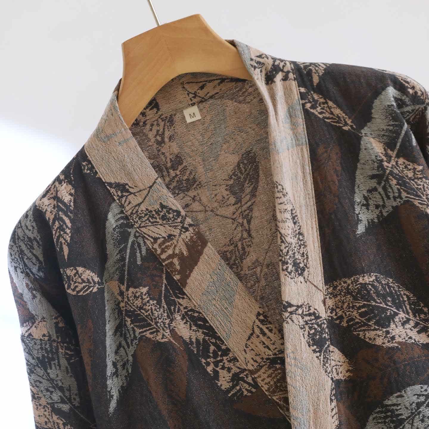 Leaf Jacquard Cotton Kimono Bathrobe - image 4