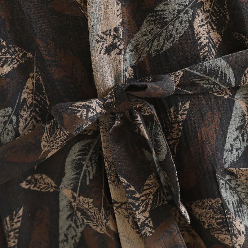 Leaf Jacquard Cotton Kimono Bathrobe - image 7