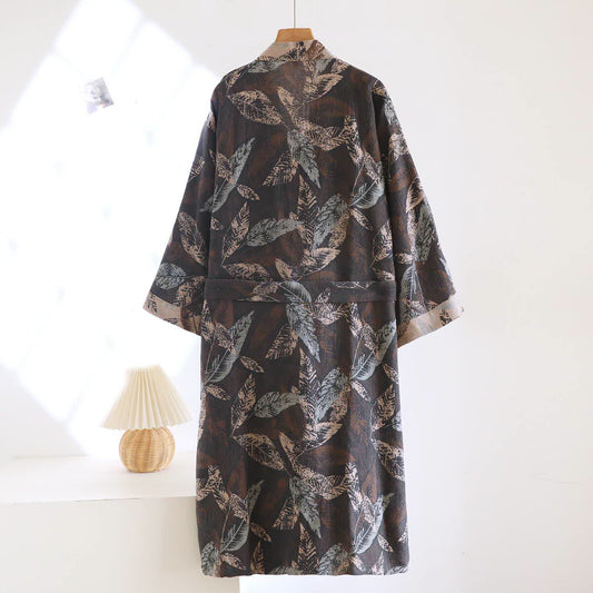Leaf Jacquard Cotton Kimono Bathrobe - image 1