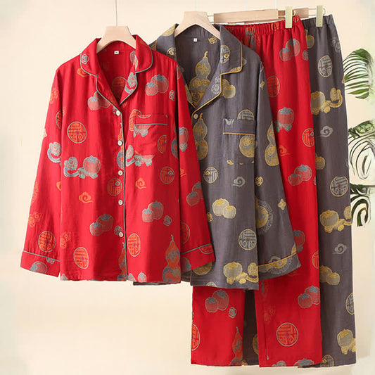 Auspicious Gourd Persimmon Cotton Loungewear Set - image 0