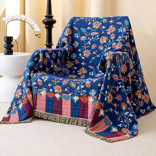 Rustic Blue Floral Cotton Gauze Quilt - image 1