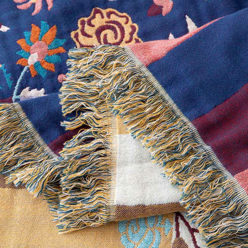 Rustic Blue Floral Cotton Gauze Quilt - image 4