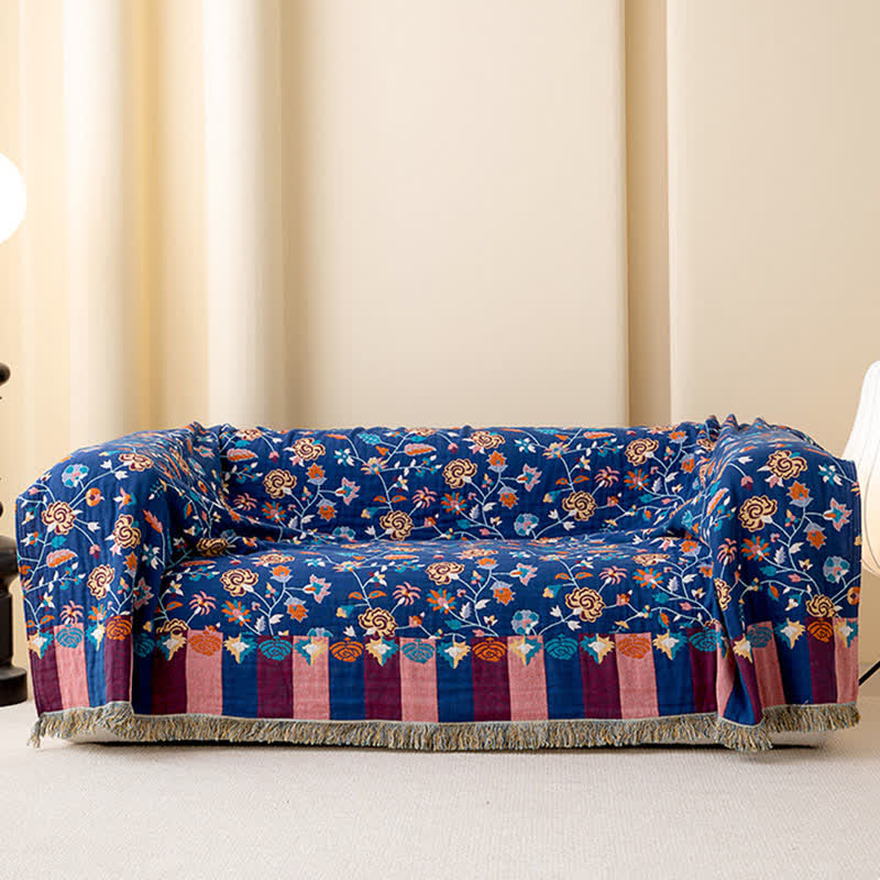 Rustic Blue Floral Cotton Gauze Quilt - image 2
