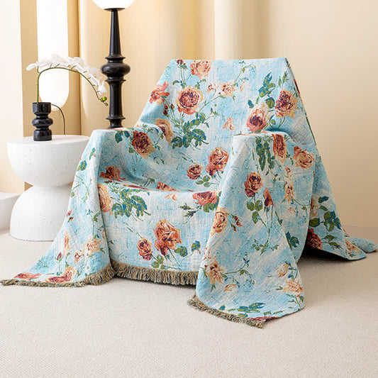 Painterly Rose Tassel Cotton Gauze Quilt - image 1