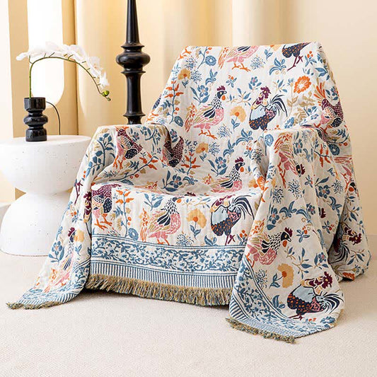 Farmhouse Chicken Floral Cotton Gauze Quilt - image 1