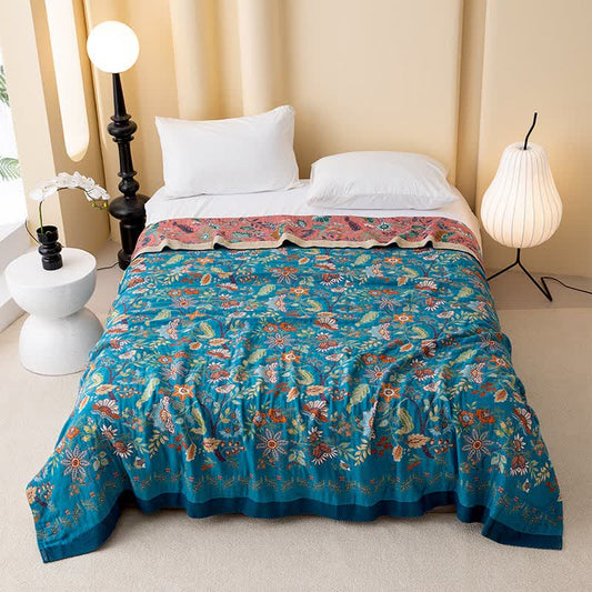 Elegant Floral Cotton Gauze Reversible Quilt - Queen - image 0