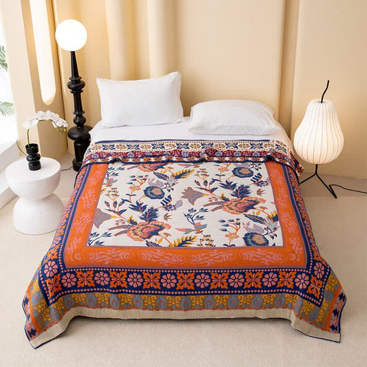 Vintage Floral Frame Cotton Gauze Quilt - image 1
