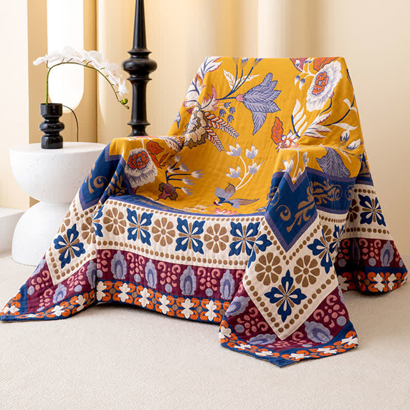 Vintage Floral Frame Cotton Gauze Quilt - image 2