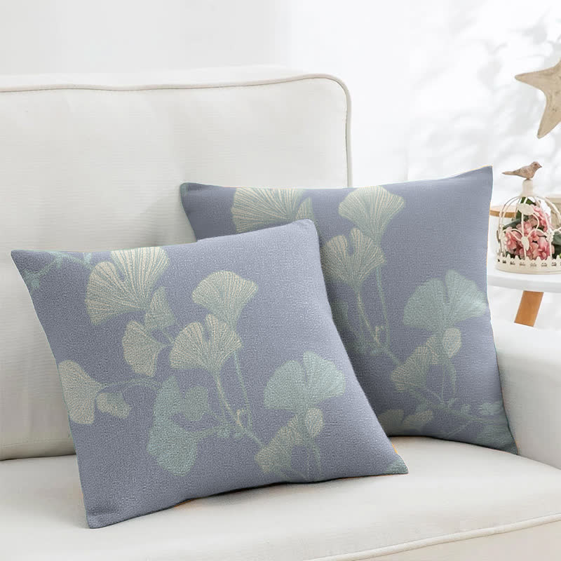 Ginkgo Leaf Cotton Jacquard Square Pillowcases(2PCS) - Light Blue - image 4