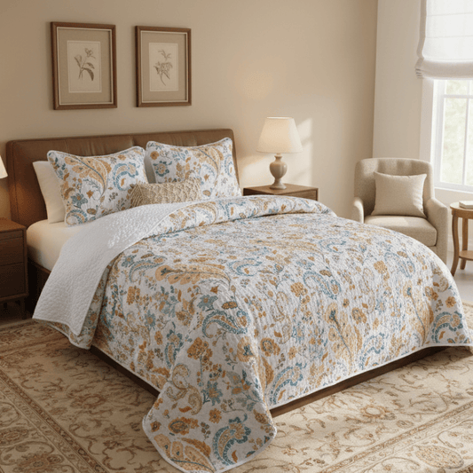 Floral Paisley Quilted Cotton Bedding Set(3PCS) - image 1