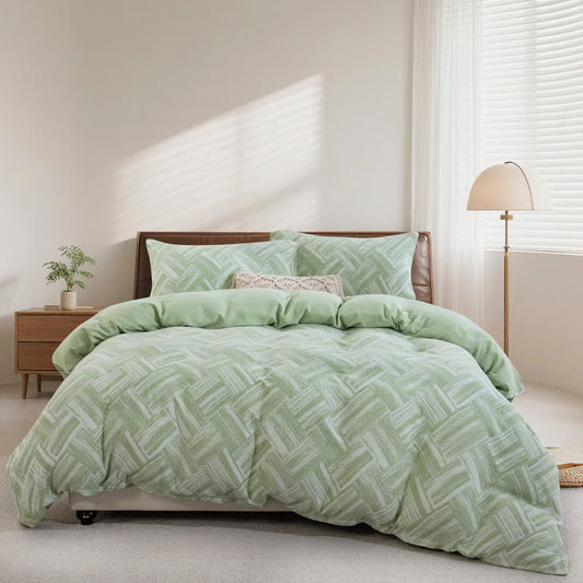 Green Herringbone Cotton Duvet Cover Set(3PCS) - Cal King - image 0