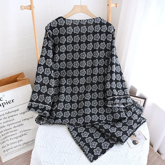 Black Floral Jacquard Natural Cotton Nightwear - image 1