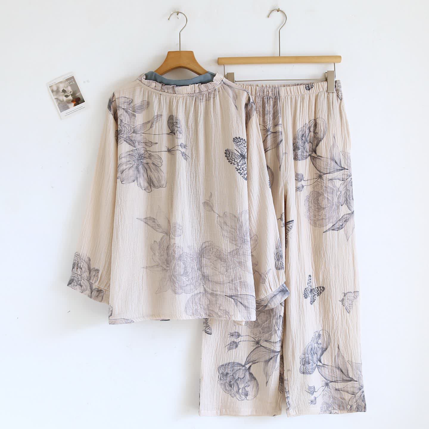 Oriental Butterfly Floral Cotton Loungewear Set - image 1
