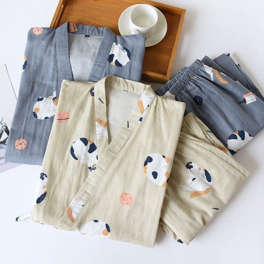 Matching Cat Kimono Cotton Gauze Loungewear - image 1