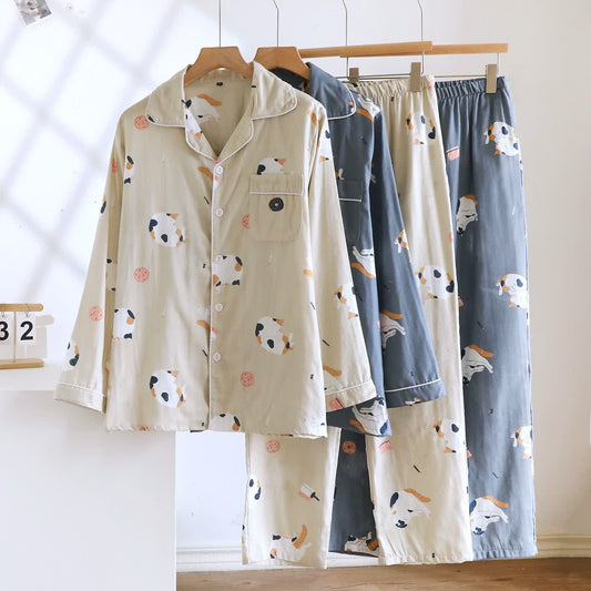 Matching Cartoon Cat Cotton Loungewear Set - image 1