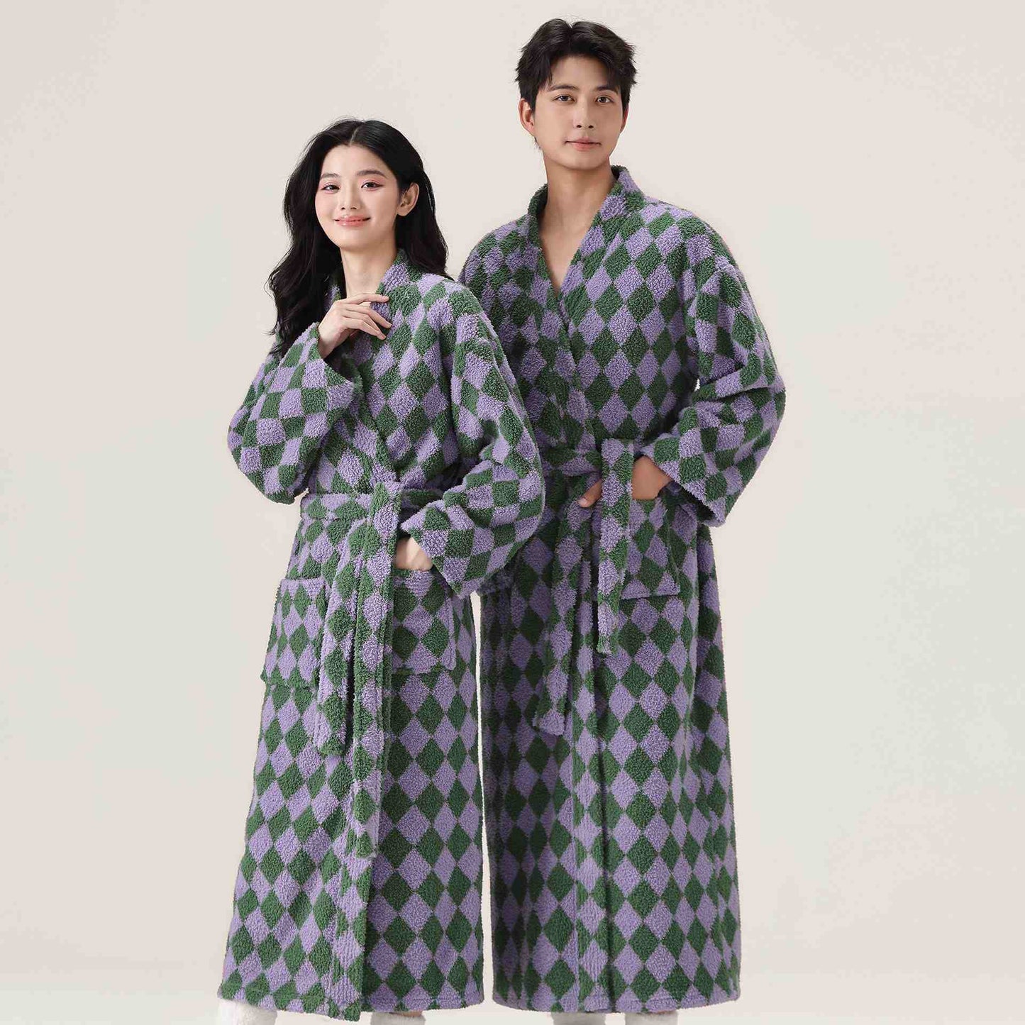 Unisex Diamond Pattern Plush Robe - image 3